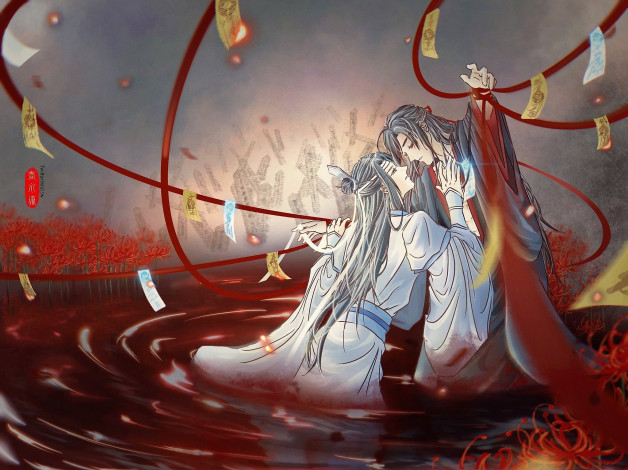 Обои картинки фото аниме, mo dao zu shi, вэй, усянь, лань, ванцзы, талисманы