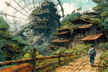 Картинка аниме город +улицы +интерьер +здания