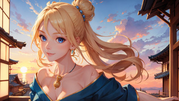 Картинка аниме unknown +другое+ нейросети графика нейроарт ai art нейронные сети рисунки нейро искусство голубоглазая красавица