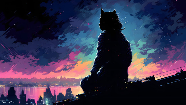Обои картинки фото рисованное, комиксы, кошка, нейросети