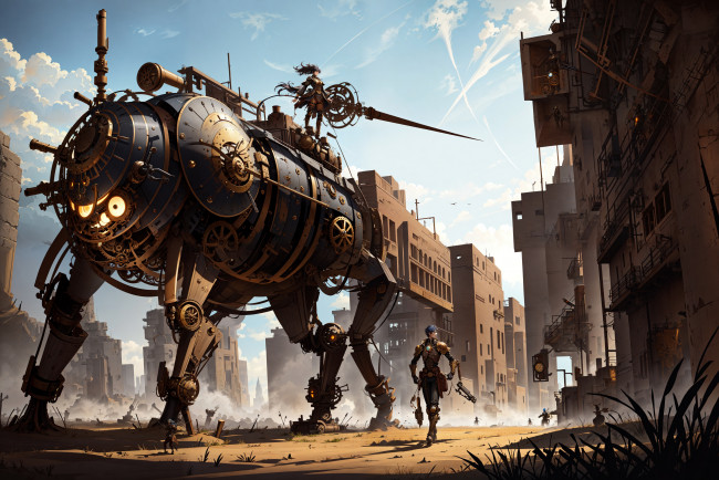 Обои картинки фото фэнтези, роботы,  киборги,  механизмы, нейросети, графика, нейроарт, ai, art, нейронные, сети, рисунки, нейро, искусство, робот, механизм, воины, город