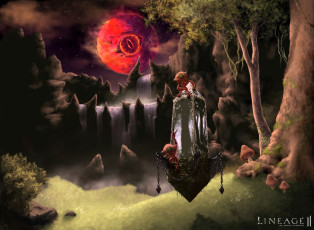 Картинка видео+игры lineage+ii +the+chaotic+chronicle луна глаз лес скалы камни водопад существа