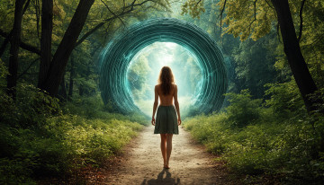 Картинка фэнтези девушки лес дорожка портал девушка нейросеть