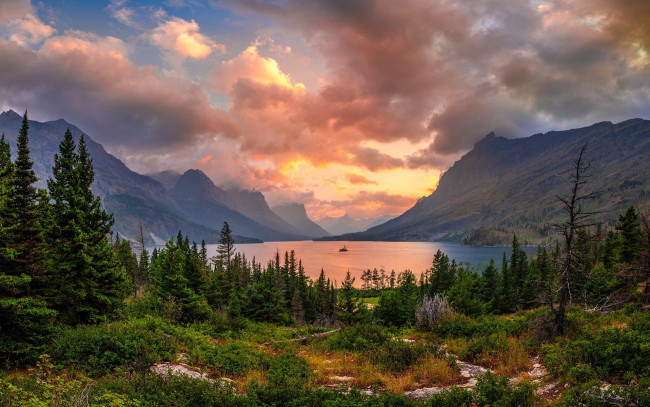 Обои картинки фото природа, реки, озера, горы, озеро, лес, тропы, небо, облака