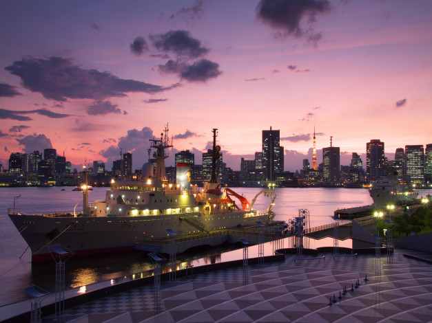 Обои картинки фото корабли, порты, причалы, вода, небо, закат, корабль