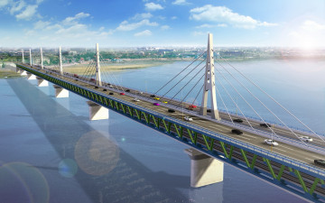 Картинка 3д графика architecture архитектура мост река