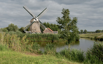 Картинка разное мельницы мельница пейзаж небо пруд