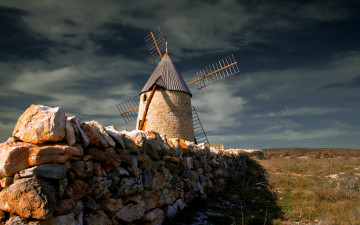 Картинка разное мельницы небо забор мельница поле
