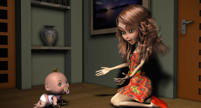 Обои картинки фото 3д, графика, people, люди, мать, ребенок