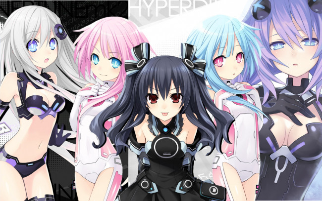 Обои картинки фото аниме, hyperdimension, neptunia, девушки