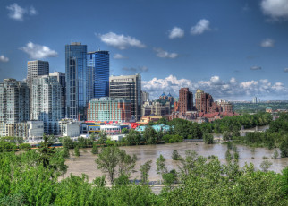 Картинка calgary canada города панорамы bow river деревья калгари канада река боу здания