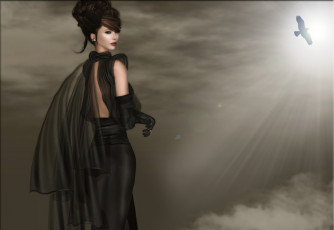 Картинка 3д графика people люди птица платье