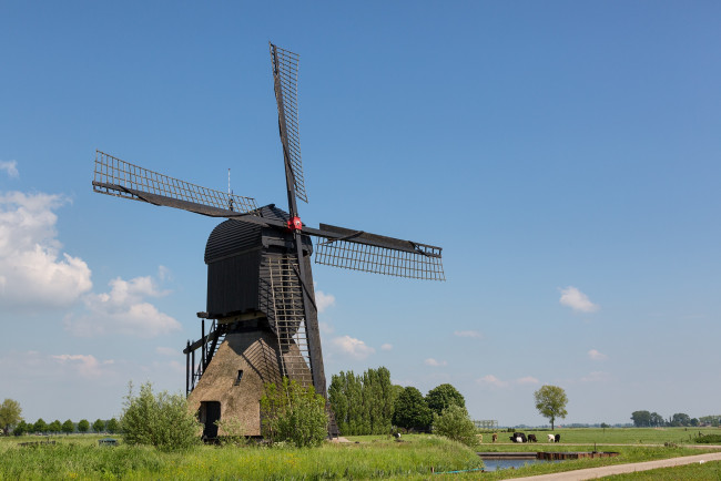 Обои картинки фото разное, мельницы, поле, трава, дорога, мельница, ветряк