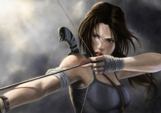 Картинка видео+игры tomb+raider+2013 лук девушка стрела шатенка бинты тучи серость