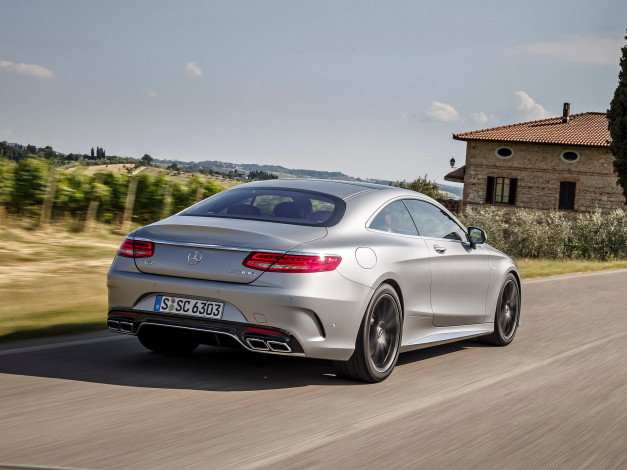 Обои картинки фото автомобили, mercedes-benz, s, 63, amg, coupе, c217, 2014г, серый
