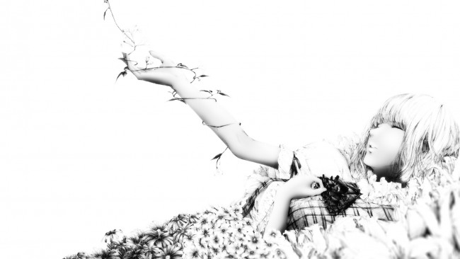 Обои картинки фото аниме, touhou, девушка, kazami, yuuka, черно-белая