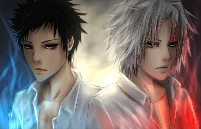 Обои картинки фото аниме, katekyo hitman reborn, gokudera, hayato, yamamoto, takeshi, katekyou, hitman, reborn, арт, холод, парни, огонь