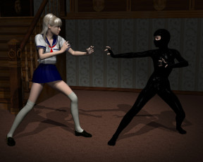 Картинка 3д+графика фантазия+ fantasy девушка взгляд фон поза ниндзя