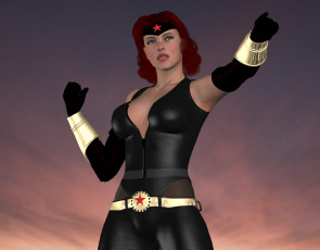 Картинка 3д+графика люди+ people девушка взгляд фон супермен