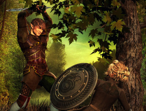 Картинка 3д+графика эльфы+ elves фон взгляд эльфийки лес оружие