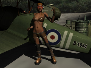 Картинка 3д+графика люди+ people девушка самолет фон взгляд