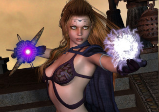 Картинка 3д+графика фантазия+ fantasy девушка взгляд фон лестница магия