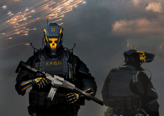 Картинка фэнтези роботы +киборги +механизмы фантастика амуниция солдат робот киборг автомат