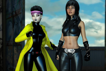 Картинка 3д+графика люди+ people девушки облака небо взгляд фон