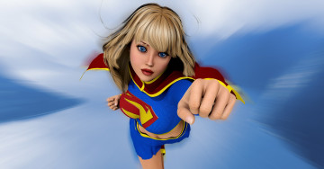 Картинка 3д+графика фантазия+ fantasy девушка взгляд фон супермен полет