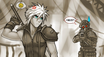 Картинка разное арты shinra cloud strife ff7 охранник солдат парень меч art final fantasy vii square enix
