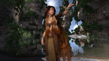 Картинка 3д+графика люди+ people девушка взгляд фон река горы небо