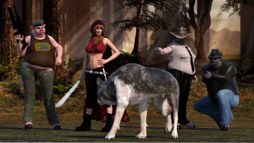 Картинка 3д+графика существа+ creatures оружие волк девушка фон взгляд существа