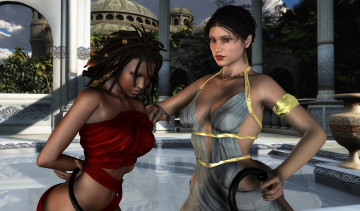 Картинка 3д+графика люди+ people фон взгляд девушки бассейн