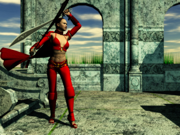 Обои картинки фото 3д графика, амазонки , amazon, оружие, фон, взгляд, девушка