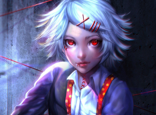 Обои картинки фото разное, арты, арт, sangrde, аниме, tokyo, ghoul, suzuya, juuzou, парень, заколки, нить