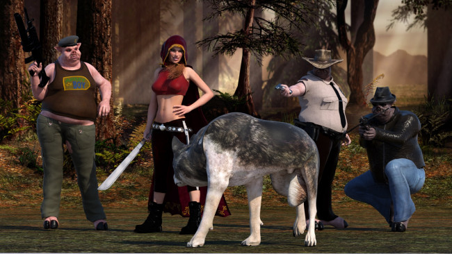 Обои картинки фото 3д графика, существа , creatures, оружие, волк, девушка, фон, взгляд, существа