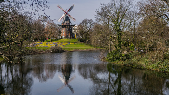 Обои картинки фото разное, мельницы, река, ветряк, мельница