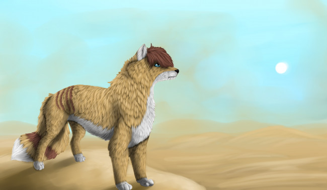 Обои картинки фото рисованное, животные,  сказочные,  мифические, собака, взгляд, фон