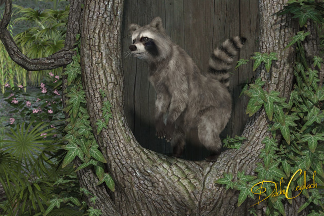 Обои картинки фото 3д графика, животные , animals, росомаха, лес, дерево