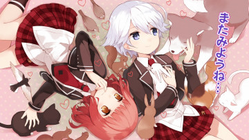 обоя аниме, anne happy, фон, взгляд, девушки