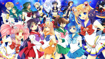 Картинка аниме sailor+moon луна uranus войны девушки mercury jupiter neptune moon mars girls saturn pluto venus sailor