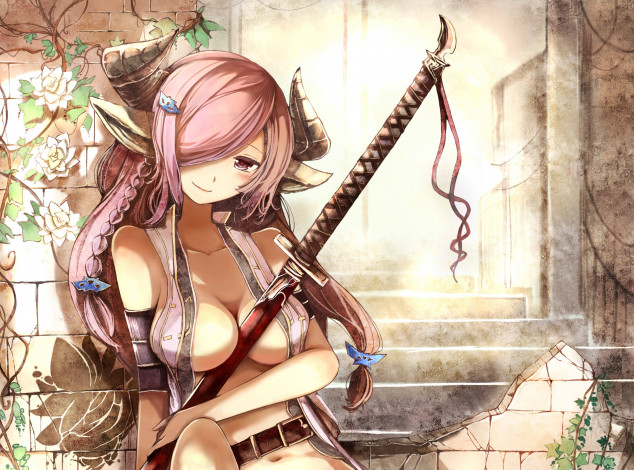 Обои картинки фото аниме, животные,  существа, девушка