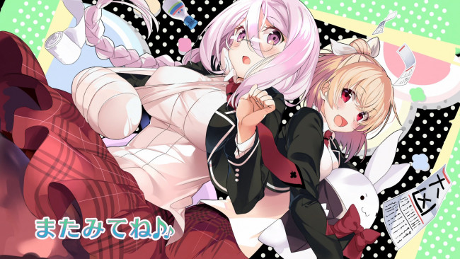 Обои картинки фото аниме, anne happy, фон, взгляд, девушки