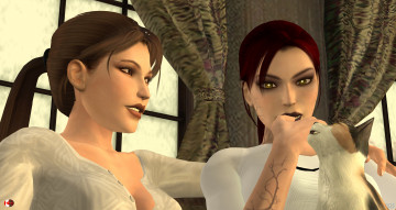 Картинка 3д+графика люди+и+животные+ people+and+animals кот фон взгляд девушки