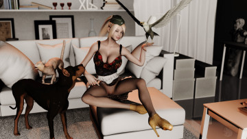 Картинка 3д+графика люди+и+животные+ people+and+animals фон девушка взгляд