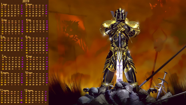 Обои картинки фото календари, фэнтези, воин, оружие, calendar, доспехи