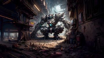 Картинка фэнтези роботы +киборги +механизмы нейросети графика нейроарт ai art нейронные сети рисунки нейро искусство девушка дракон робот