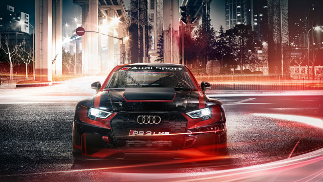 Обои картинки фото audi rs 3 lms, автомобили, audi, черный, улица, огни, город