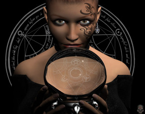 Картинка 3д графика fantasy фантазия тату серги девушка