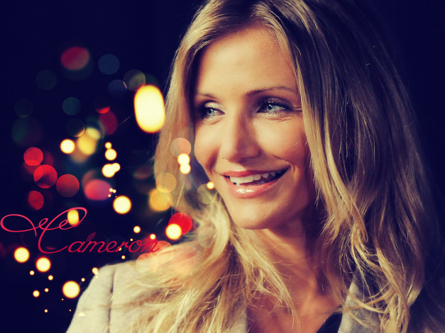 Обои картинки фото Cameron Diaz, девушки, , , улыбка, огоньки